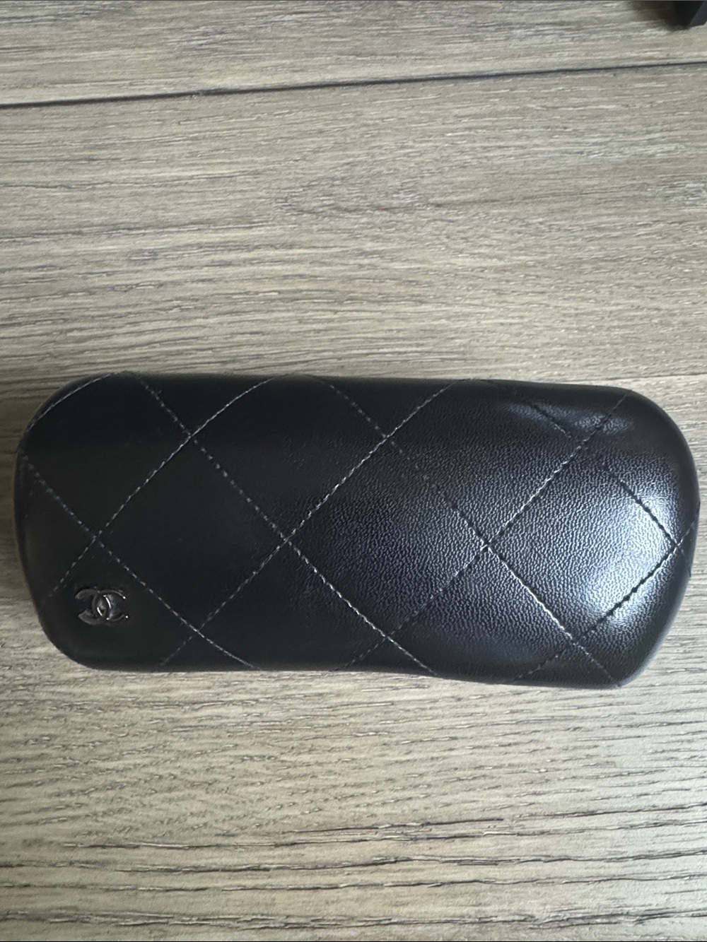 CHANEL Black Quilted Leather Glasses Case with CC Logo